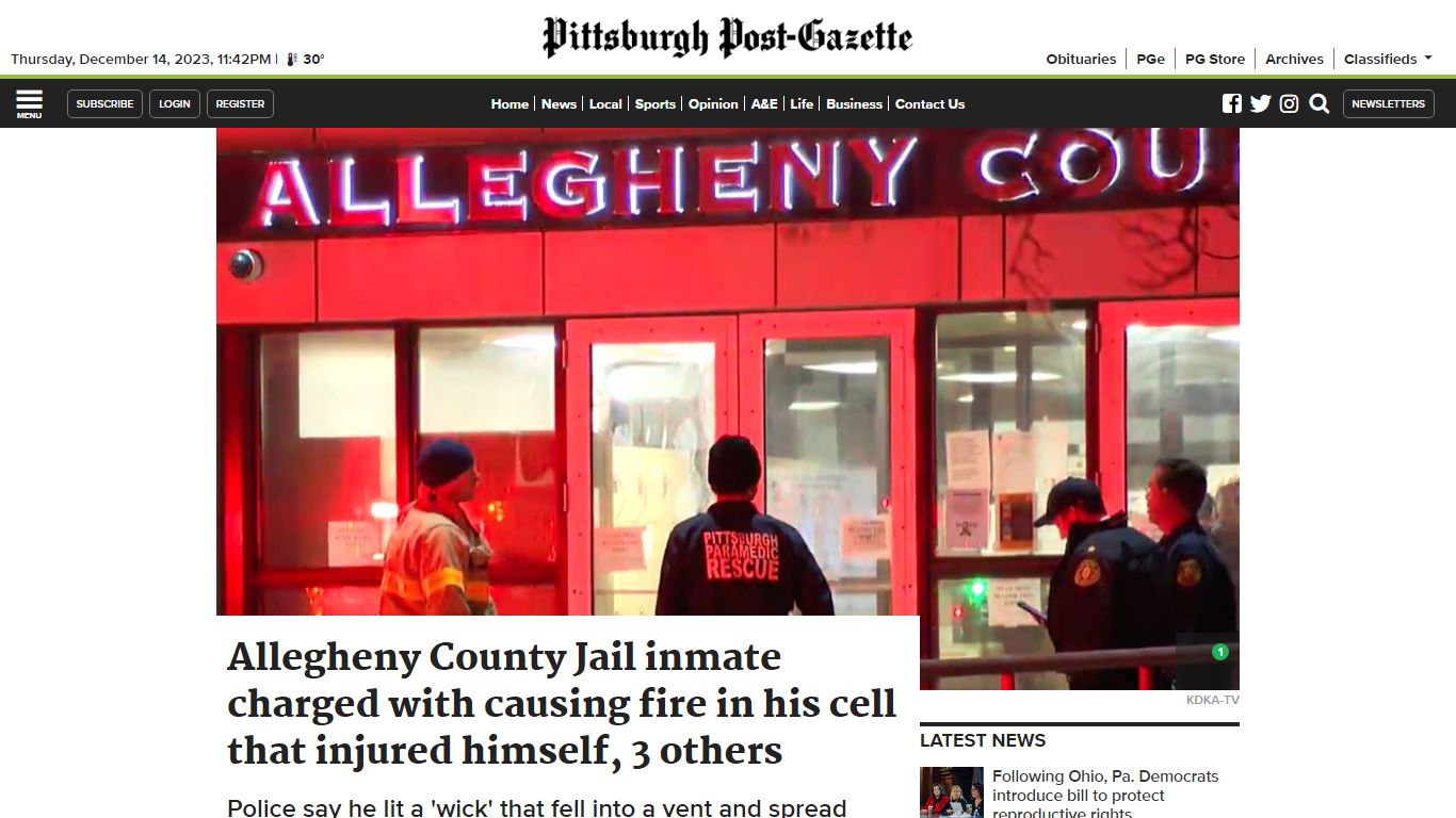 Allegheny County Jail inmate charged with causing fire in his cell that ...